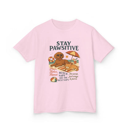 Kids Beach Vibes Tee - Stay Pawsitive, Summer Fun Shirt, Dog Lover Gift, Vacation Outfit, Beach Day Apparel