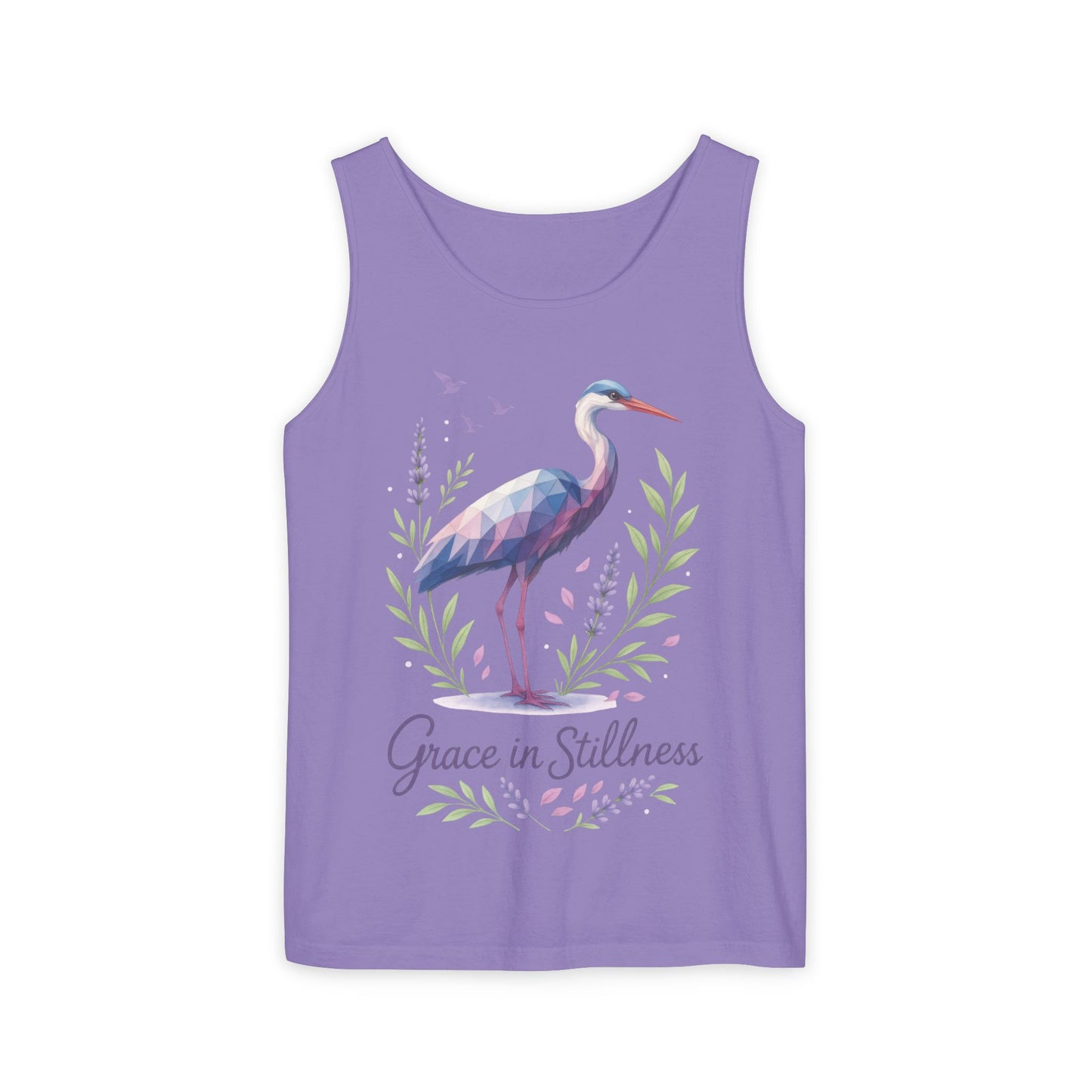 Polygonal Heron Graphic Tank, Womens Artistic Bird Summer Top, Geometric Crane, Bird Lovers Gift, Yoga Shirt, Fitness Apparel, Casual Wear
