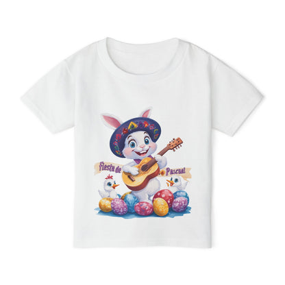 Fiesta de Pascual Toddler T-Shirt, Easter Bunny Shirt, Spring Holiday Kids Top, Adorable Gift for Toddlers, Mexican Bunny Shirt with Guitar