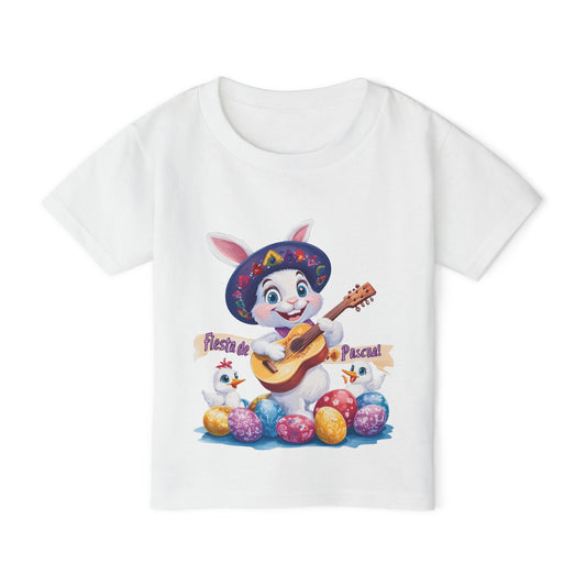 Fiesta de Pascual Toddler T-Shirt, Easter Bunny Shirt, Spring Holiday Kids Top, Adorable Gift for Toddlers, Mexican Bunny Shirt with Guitar
