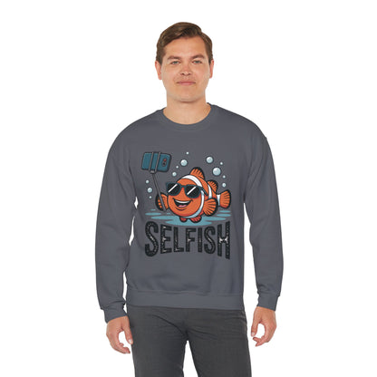 Unisex Heavy Blend™ Crewneck Sweatshirt, Mens Selfish Funny Fish Sweatshirt, Cute Selfie Pullover, Ocean Humor Top