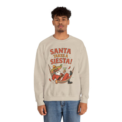 Santa Takes a Siesta Funny Christmas Sweatshirt for Men, Mexican Holiday Jumper