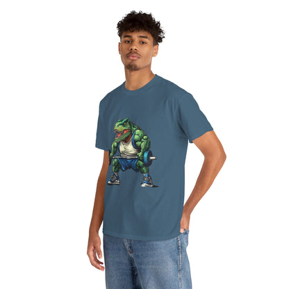 Dino Gym Tee, Muscle T-Rex Gym T-Shirt, Funny Men's Heavy Cotton T-Shirt,Fitness Gift for Gym Lovers, Cute Dinosaur Tee