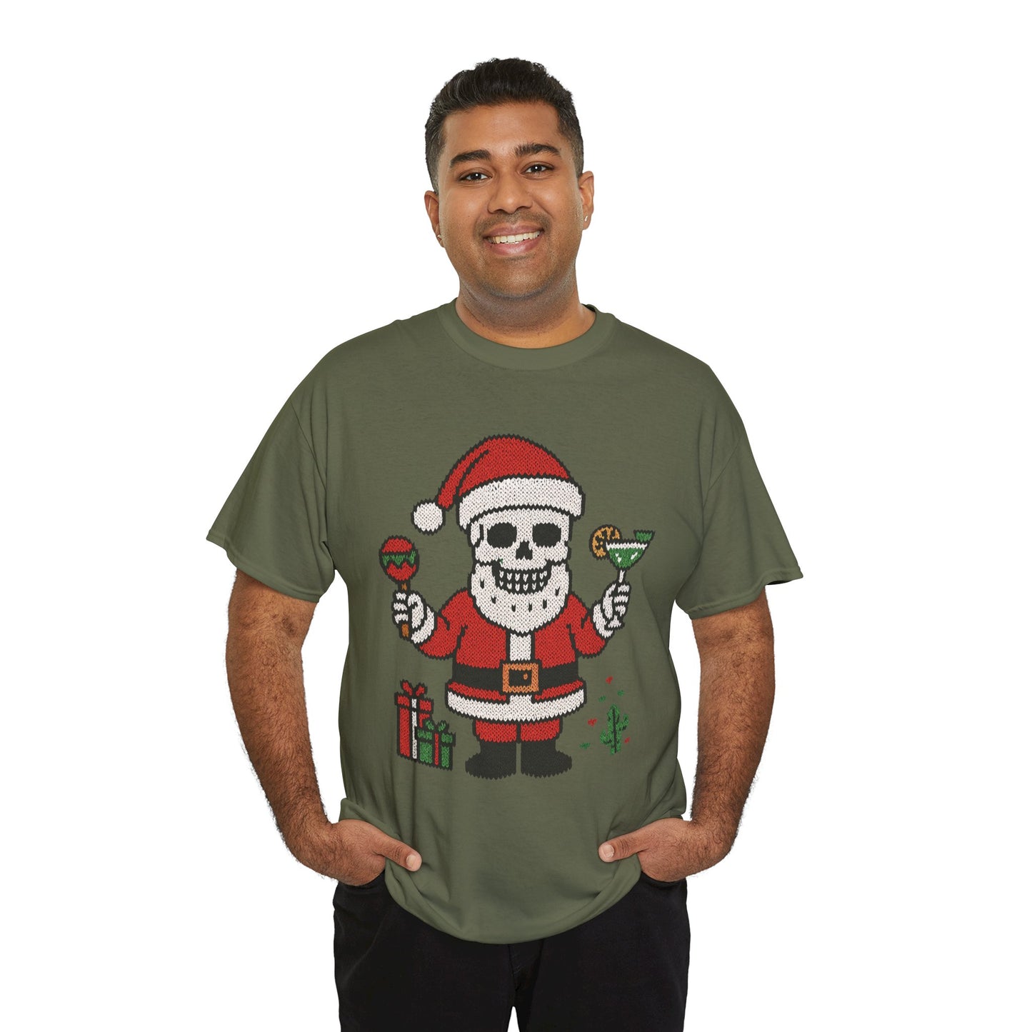 Funny Santa Skull Christmas Men's Shirt, Holiday Margarita Tee for Men