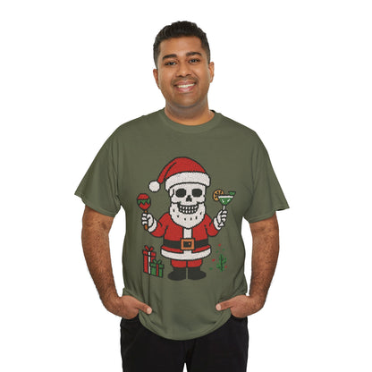 Funny Santa Skull Christmas Men's Shirt, Holiday Margarita Tee for Men