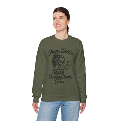 Skull Coffee Lovers Crewneck Sweatshirt, Womens, Perfect for Halloween, Cozy Outfit, Gift for Friends, Relaxing Days, Coffee Enthusiasts