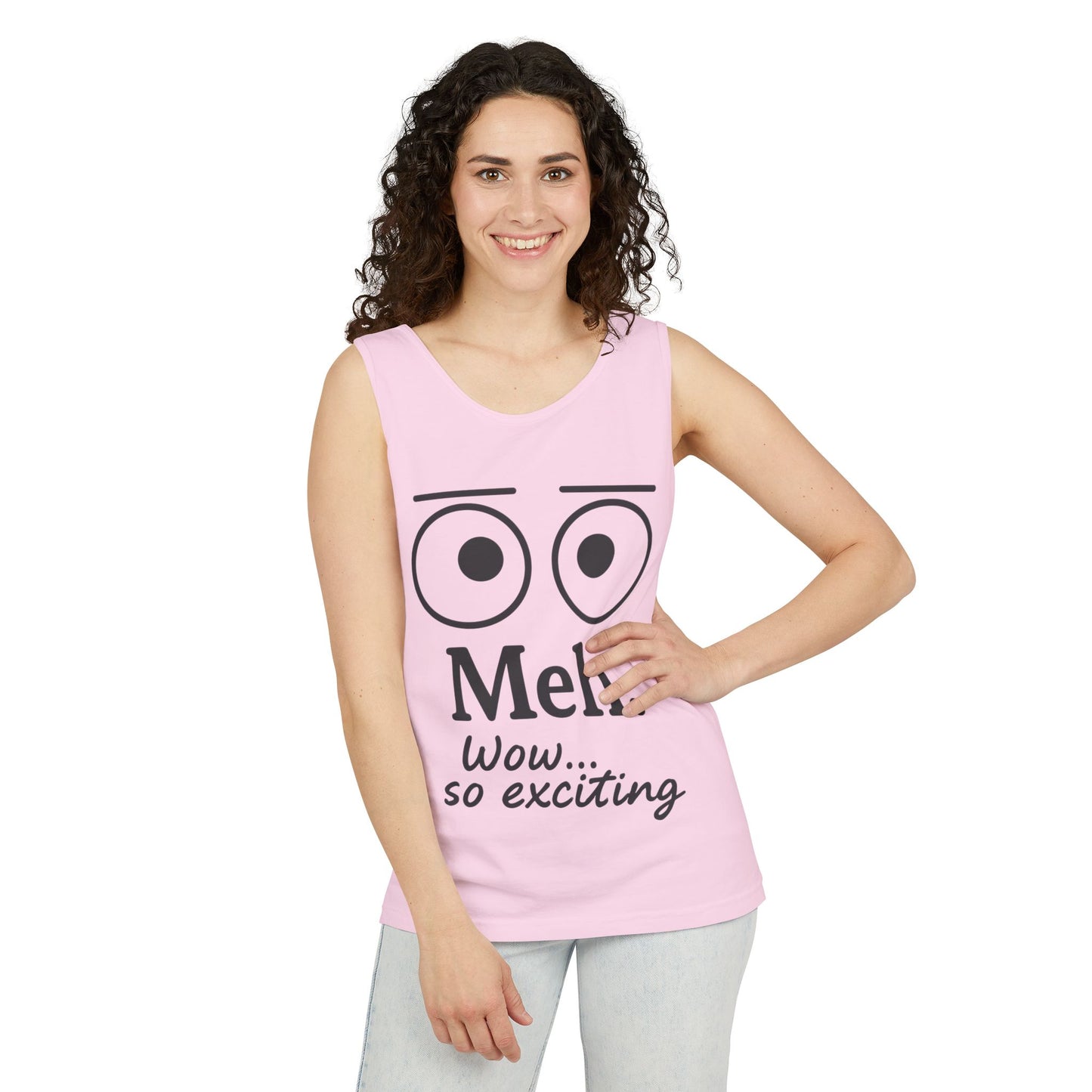Womens Funny Graphic Tank Top with 'Meh. Wow... so exciting' Quote, Casual Wear, Summer Apparel, Gift for Friends, Humor Tank