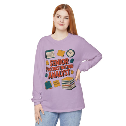 Senior Procrastination Analyst Long Sleeve Tee, Funny Work Shirt,Gift for Analysts, Office Humor, Meme Long Sleeve, Motivation Humor Apparel