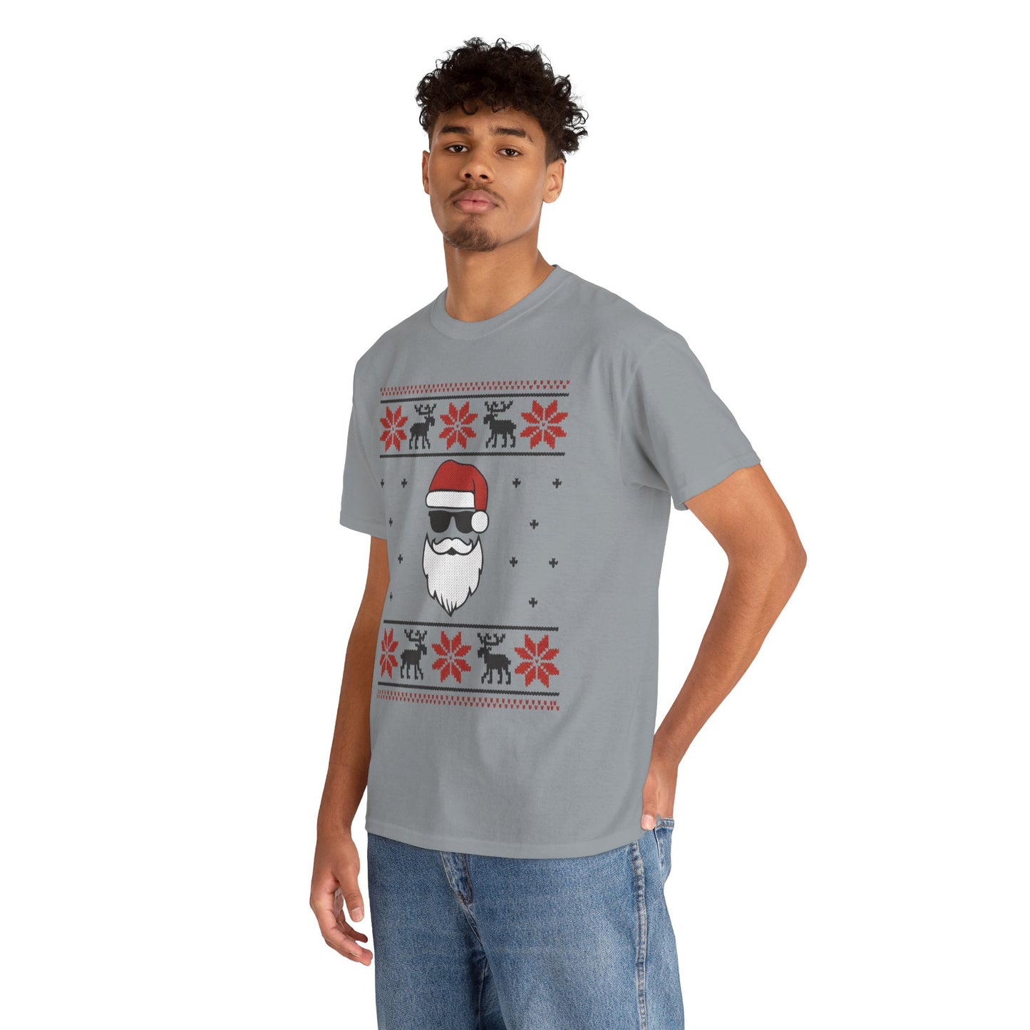 Cool Santa Men's T-Shirt, Funny Christmas Tee, Retro Knit Pattern Holiday Shirt