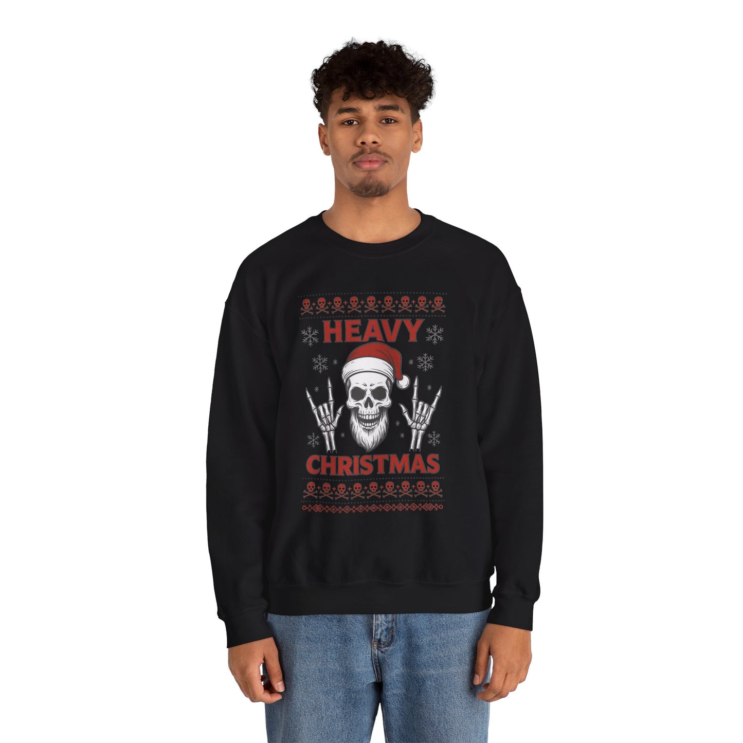 Heavy Christmas Sweatshirt, Metal Santa Skull Holiday Pullover for Men