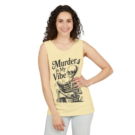 Murder Is My Vibe Tank Top, Womens Goth Tank, Halloween Clothing, Skeleton Graphic Tee, Cozy Casual Wear, Quirky Gift Idea