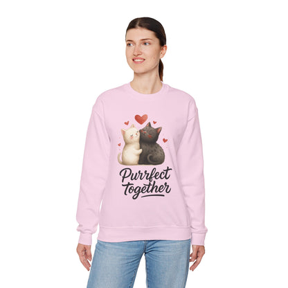 Cute Cat Couple Womens Sweatshirt, Purrfect Together Sweater, Gift for Cat Lovers, Cozy Crewneck for Valentine's Day, Animal Lover Apparel
