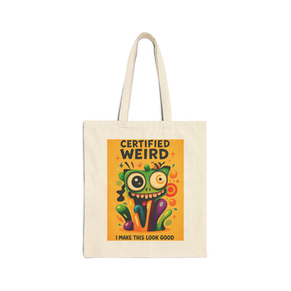 Certified Weird Cotton Canvas Tote Bag, Funny Tote for Shopping, Eco-Friendly Gift, Quirky Bag for Art Lovers, Unique Tote for Everyday Use