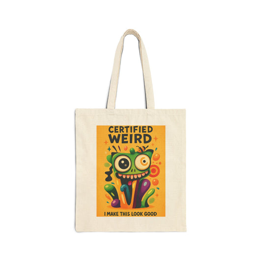 Certified Weird Cotton Canvas Tote Bag, Funny Tote for Shopping, Eco-Friendly Gift, Quirky Bag for Art Lovers, Unique Tote for Everyday Use