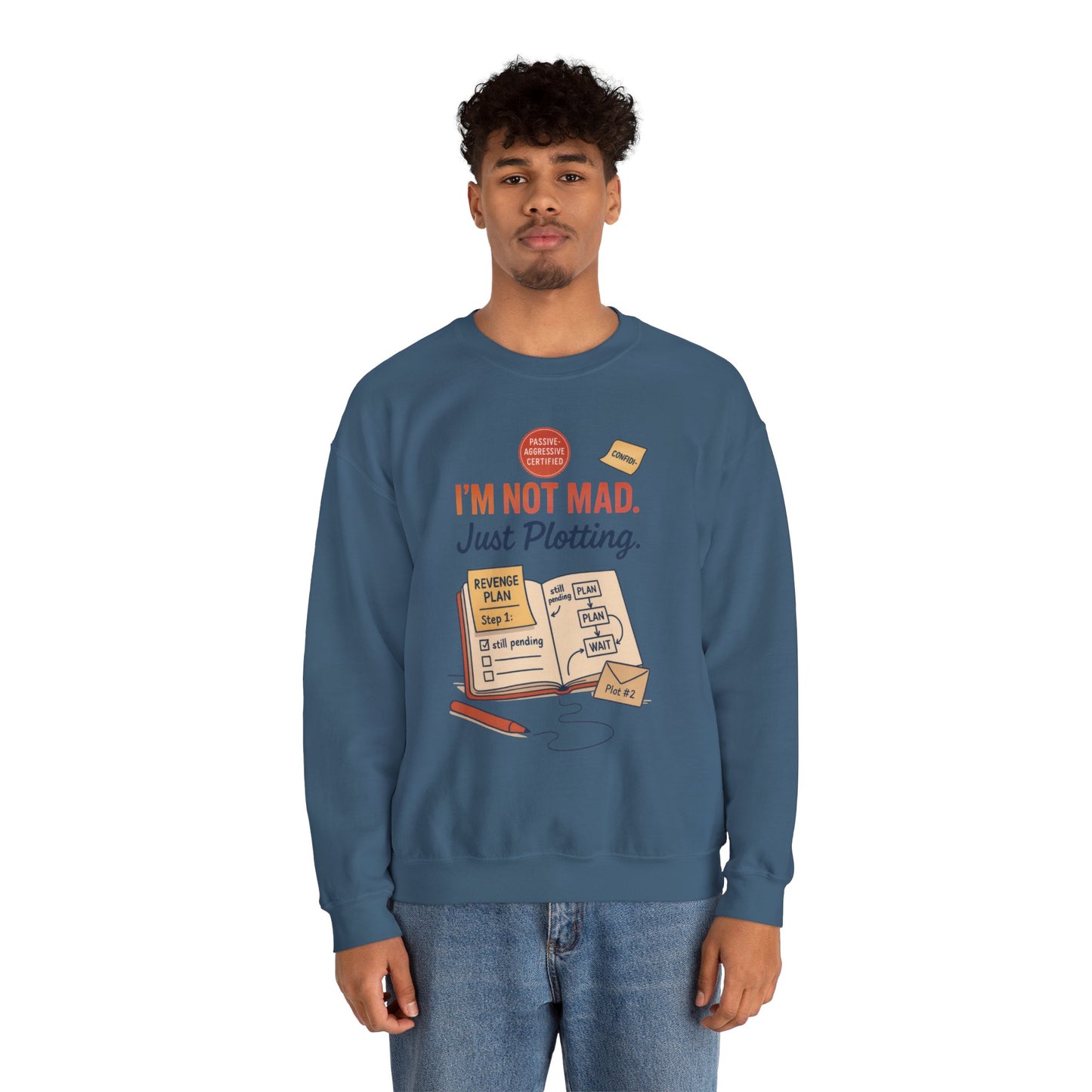 Funny Mens Revenge Sweatshirt, Im Not Mad Just Plotting, Passive Aggressive Sarcastic Crewneck for Him