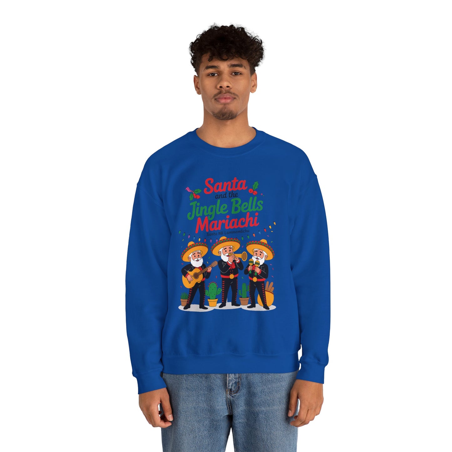Santa and the Jingle Bells Mariachi Sweatshirt, Funny Mexican Christmas Jumper, Latin Holiday Fiesta Pullover