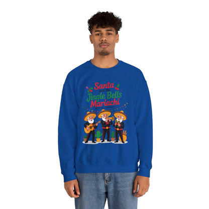 Santa and the Jingle Bells Mariachi Sweatshirt, Funny Mexican Christmas Jumper, Latin Holiday Fiesta Pullover