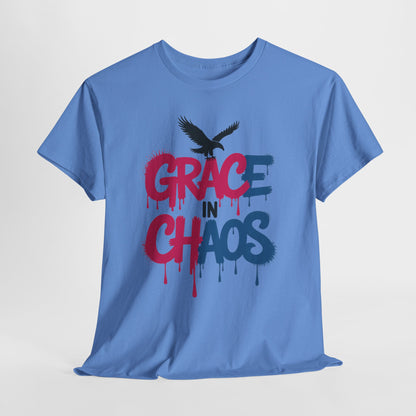 Womens Graffiti T-Shirt, Grace in Chaos Dripping Street Art Tee, Bold Urban Graphic Shirt