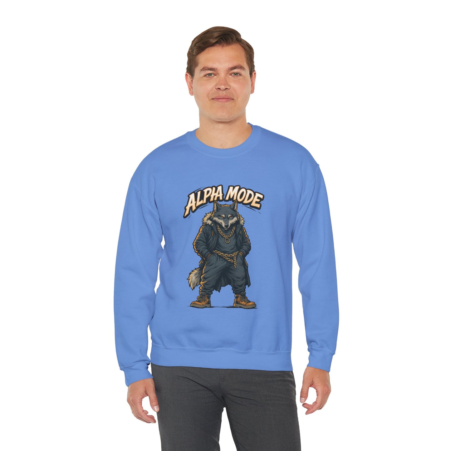 Alpha Mode Wolf Crewneck Sweatshirt, Mens Streetwear Pullover, Hip Hop Savage Wolf Sweater, Alpha Male Graphic Crewneck, Urban Wolf Gift