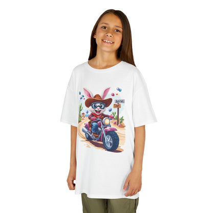 Biker Bunny Kids Tee - Fun Easter Shirt for Boys & Girls, Cute Spring Outfit with Motorcycle Rabbit Heavy Cotton Toddler T-Shirt Bunny Rider