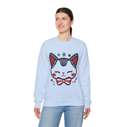 Cute Patriotic Cat Graphic Sweatshirt, Cozy Women's Crewneck, Cat Lover Gift, Fourth of July, Perfect for Holidays and Celebrations