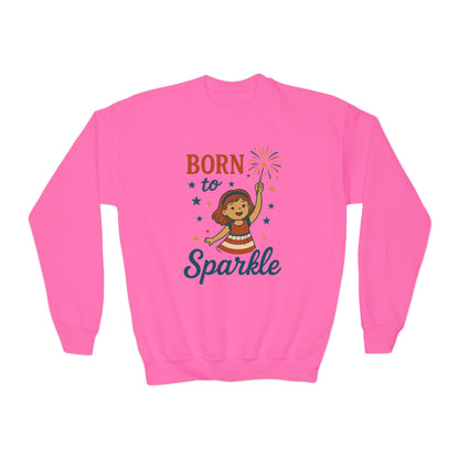 4th of July Youth Crewneck Sweatshirt, Born to Sparkle Tee, Patriotic Fireworks Toddler Crewneck, Independence Day Outfit for Tween Girls