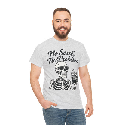 No Soul No Problem Skeleton T-Shirt for Men, Funny Gothic Skull Tee, Cool Spooky Halloween Shirt, Dark Humor Skeleton Graphic Top