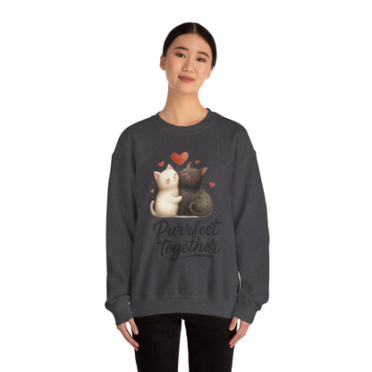 Cute Cat Couple Womens Sweatshirt, Purrfect Together Sweater, Gift for Cat Lovers, Cozy Crewneck for Valentine's Day, Animal Lover Apparel