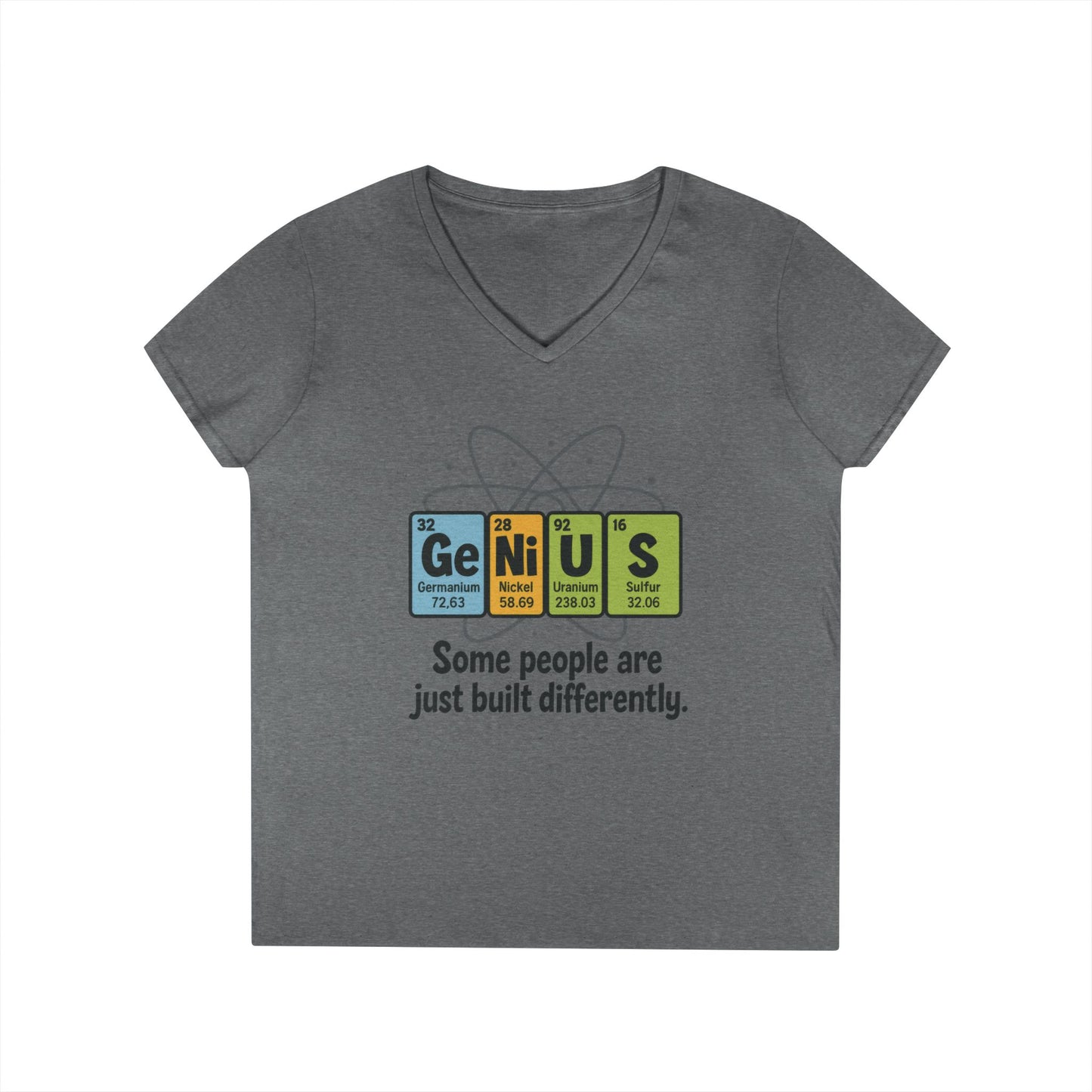 Funny Womens Genius V-Neck T-Shirt, Funny Science Tee, Nerdy Humor Shirt, Periodic Table Nerd Shirt, Science Humor Tee
