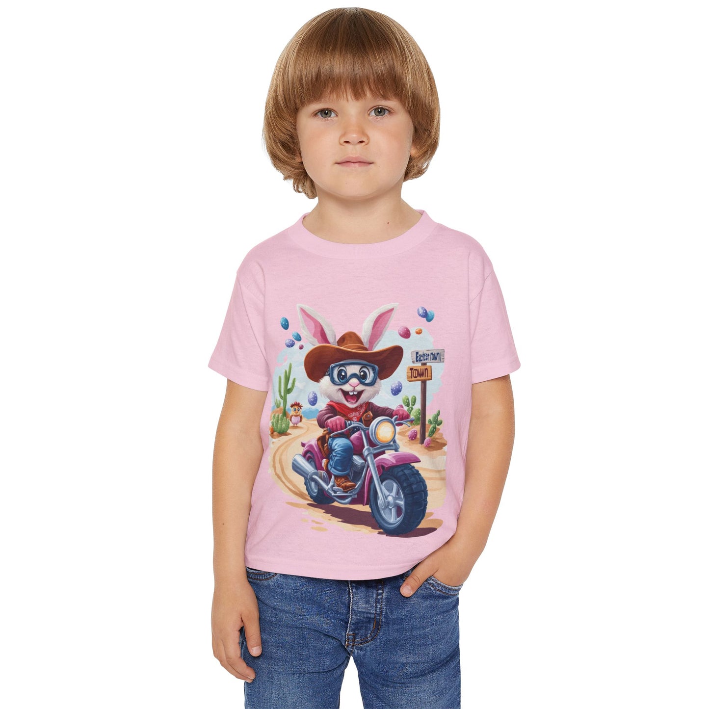 Easter Bunny Motorcycle Toddler T-Shirt - Fun Spring Tee for Kids, Biker Bunny Shirt, Cute Easter Gift, Cotton Tee for Boys and Girls