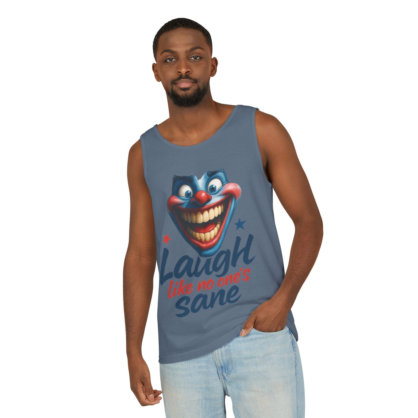 Laugh Out Loud Unisex Tank Top, Funny Graphic Top, Humor Shirt, Summer Apparel, Gift for Clowns, Party Wear