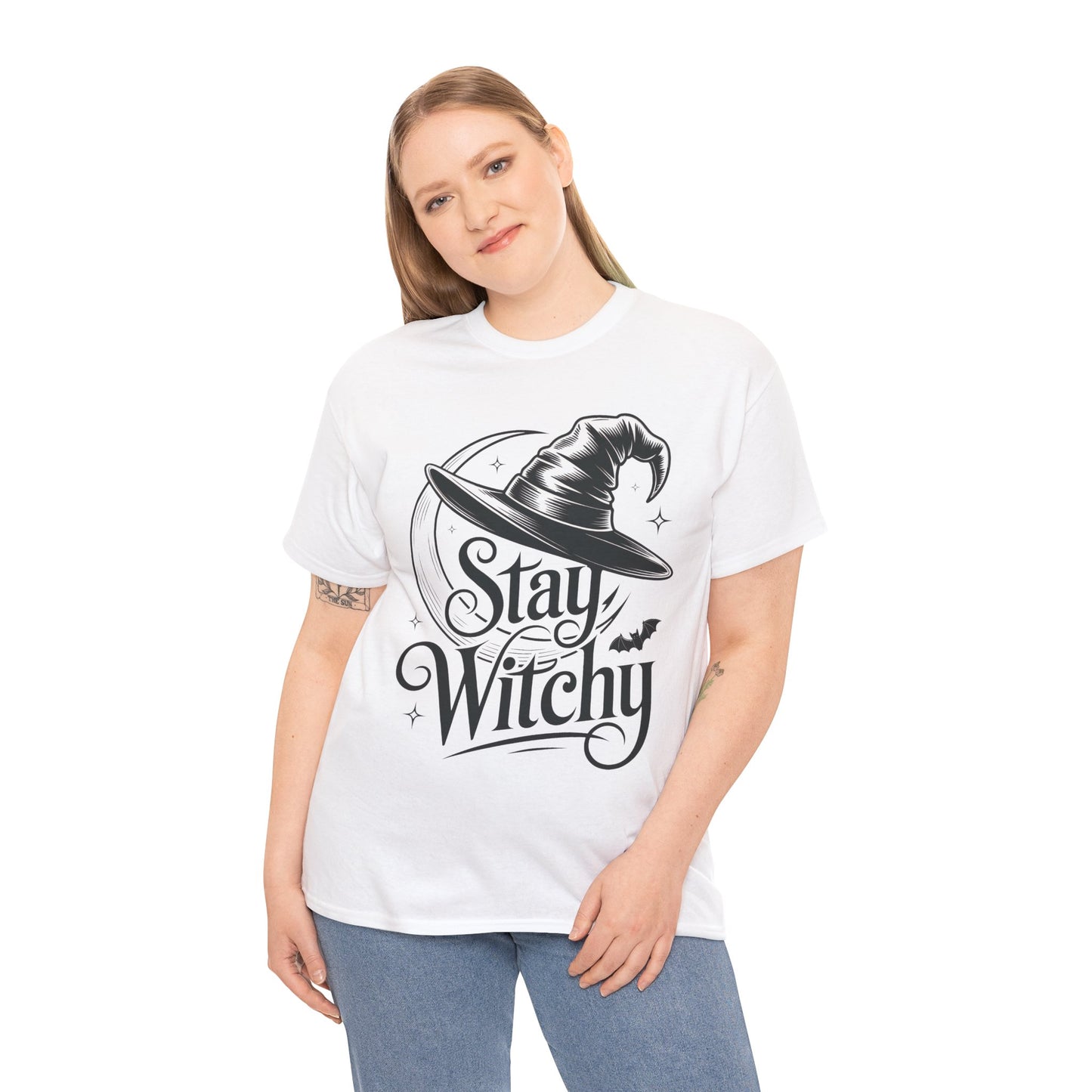 Stay Witchy Gothic Moon Witch Hat Women's T-Shirt, Minimalist Halloween Witchy Graphic Tee