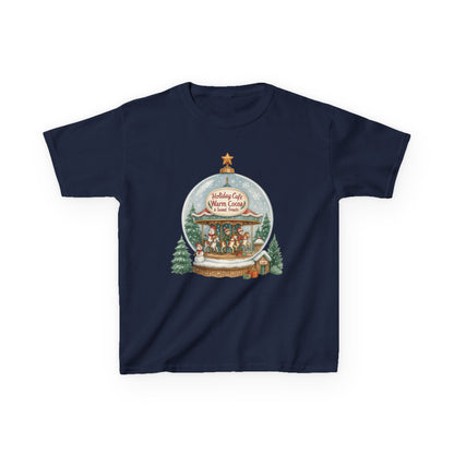 Youth Holiday Café Christmas T-Shirt, Warm Cocoa Carousel Kids Tee