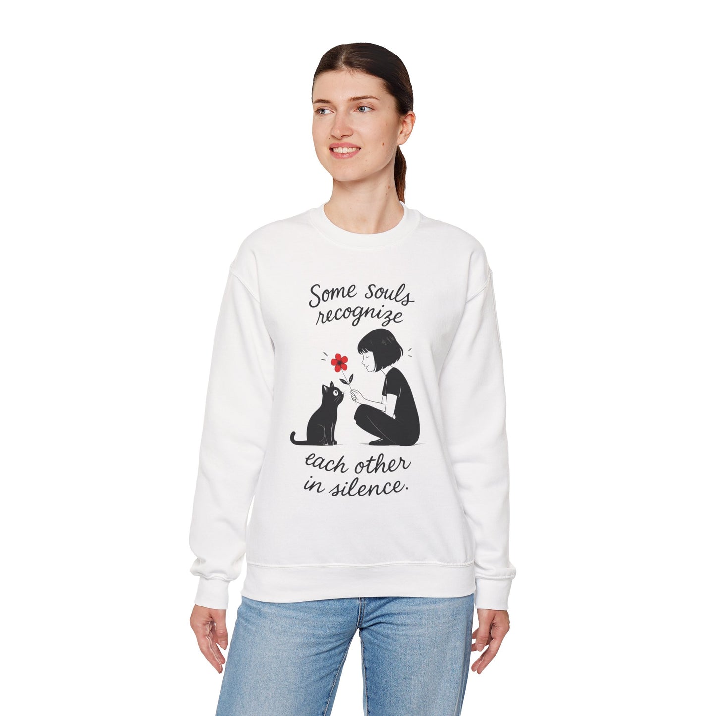 Soulful Cat and Human Crewneck Sweatshirt, Cozy Gift for Cat Lovers, Womens Sweatshirt, Animal Lover Apparel, Thoughtful Gift Idea