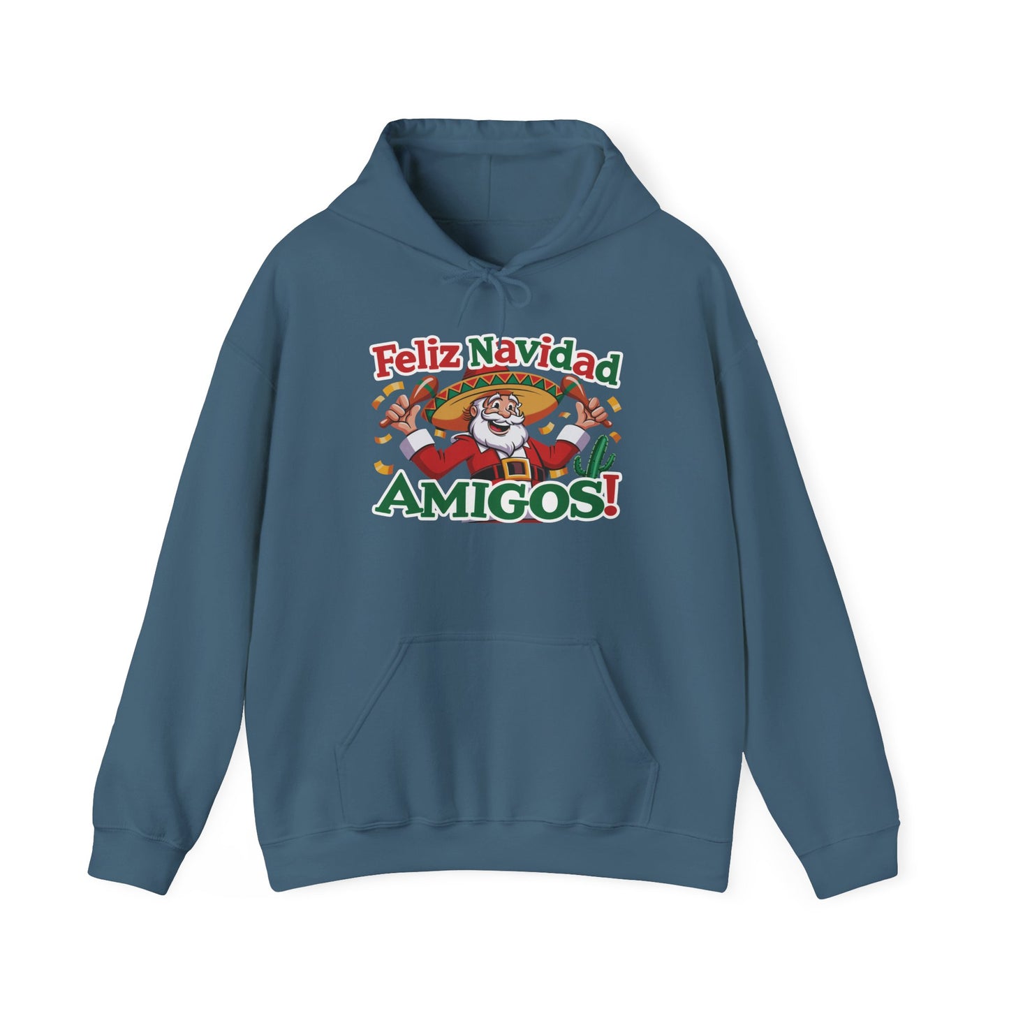 Feliz Navidad Amigos Hoodie, Funny Mexican Santa Christmas Hoodie, Latin Fiesta Holiday Sweatshirt for Men