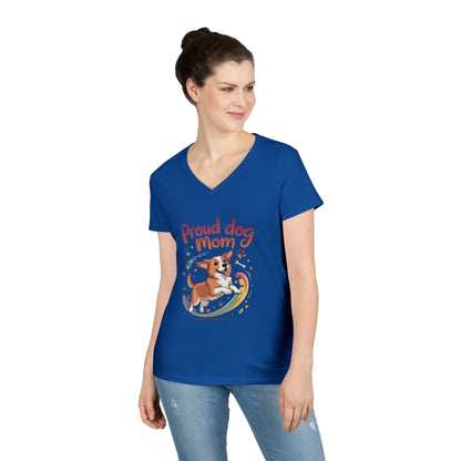 Proud Dog Mom V-Neck T-Shirt, Perfect Gift for Dog Lovers, Casual Wear for Dog Moms, Dog Appreciation Day, Dog Mom Gift