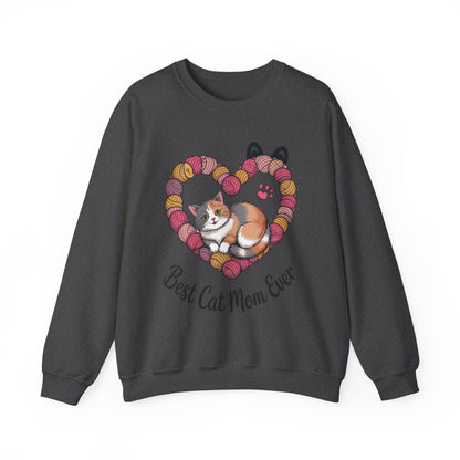 Best Cat Mom Ever Sweatshirt, Cozy Cat Lover Gift, Mother's Day Apparel, Pet Owner Sweatshirt, Cute Gift for Cat Moms, Yarn Themed