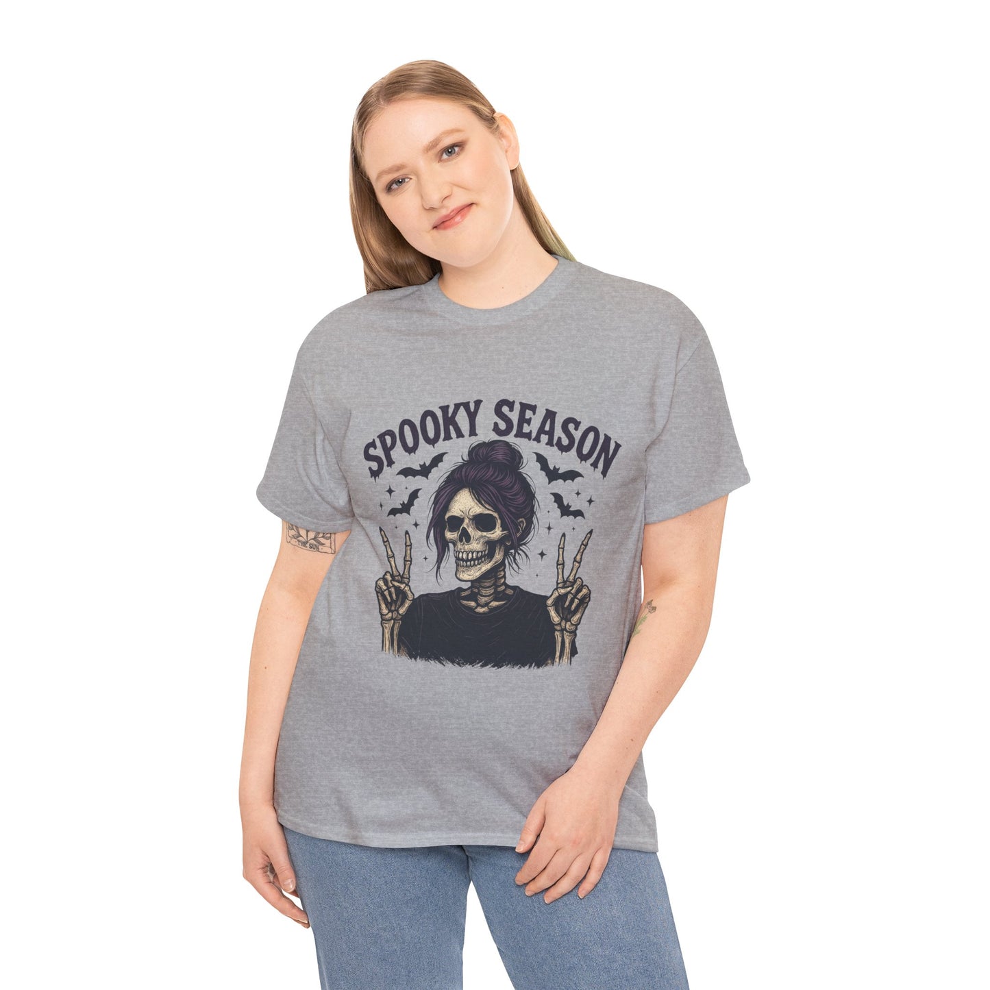 Spooky Season Women's T-Shirt, Funny Skeleton Girl Halloween Graphic Tee, Gothic Fall Shirt