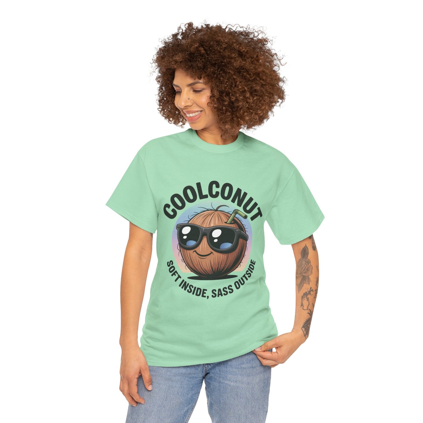Coolconut Women's Heavy Cotton Tee, Fun Casual Shirt, Gift for Coconut Lovers, Summer Vibes Tee, Soft Inside Sass Outside Shirt