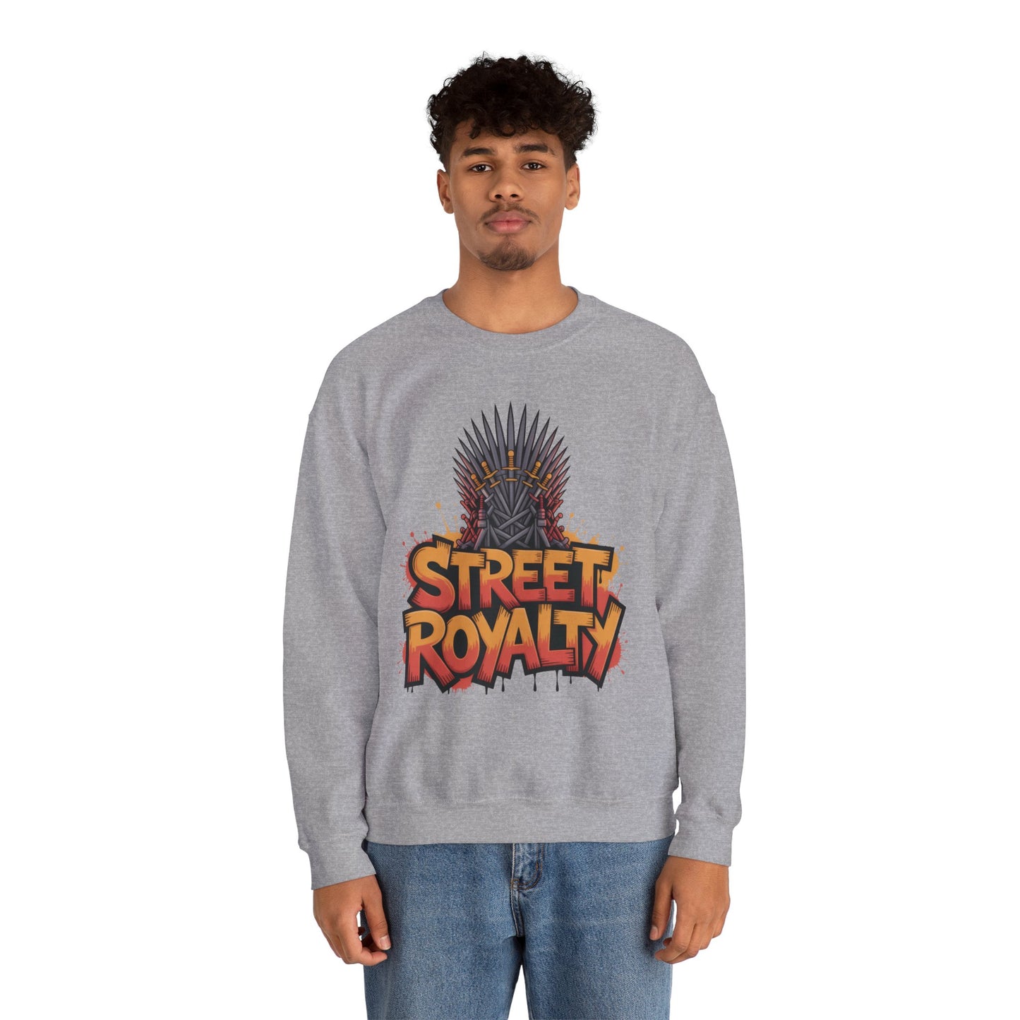 Street Royalty Men's Crewneck Sweatshirt, Graffiti Crown Graphic Pullover, Urban Streetwear Top for Men
