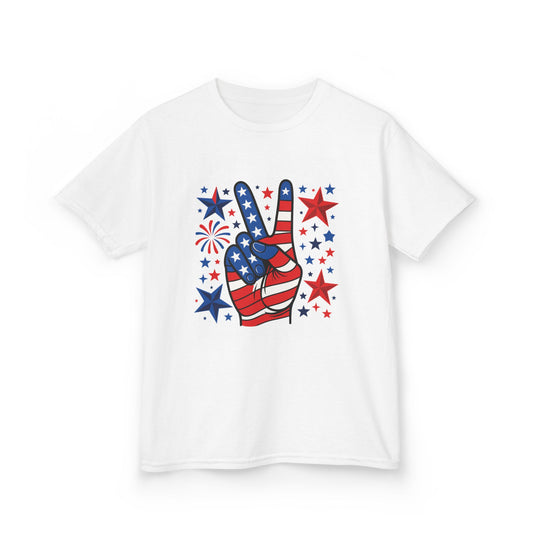 Kids Peace Sign Tee, Patriotic Children's T-Shirt, Americana Style Tee, July 4th Outfit, Independence Day Gift, Star-Spangled Shirt