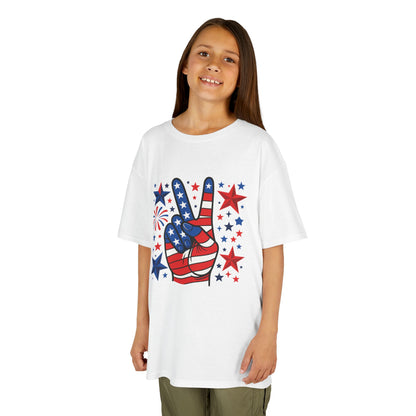 Kids Peace Sign Tee, Patriotic Children's T-Shirt, Americana Style Tee, July 4th Outfit, Independence Day Gift, Star-Spangled Shirt