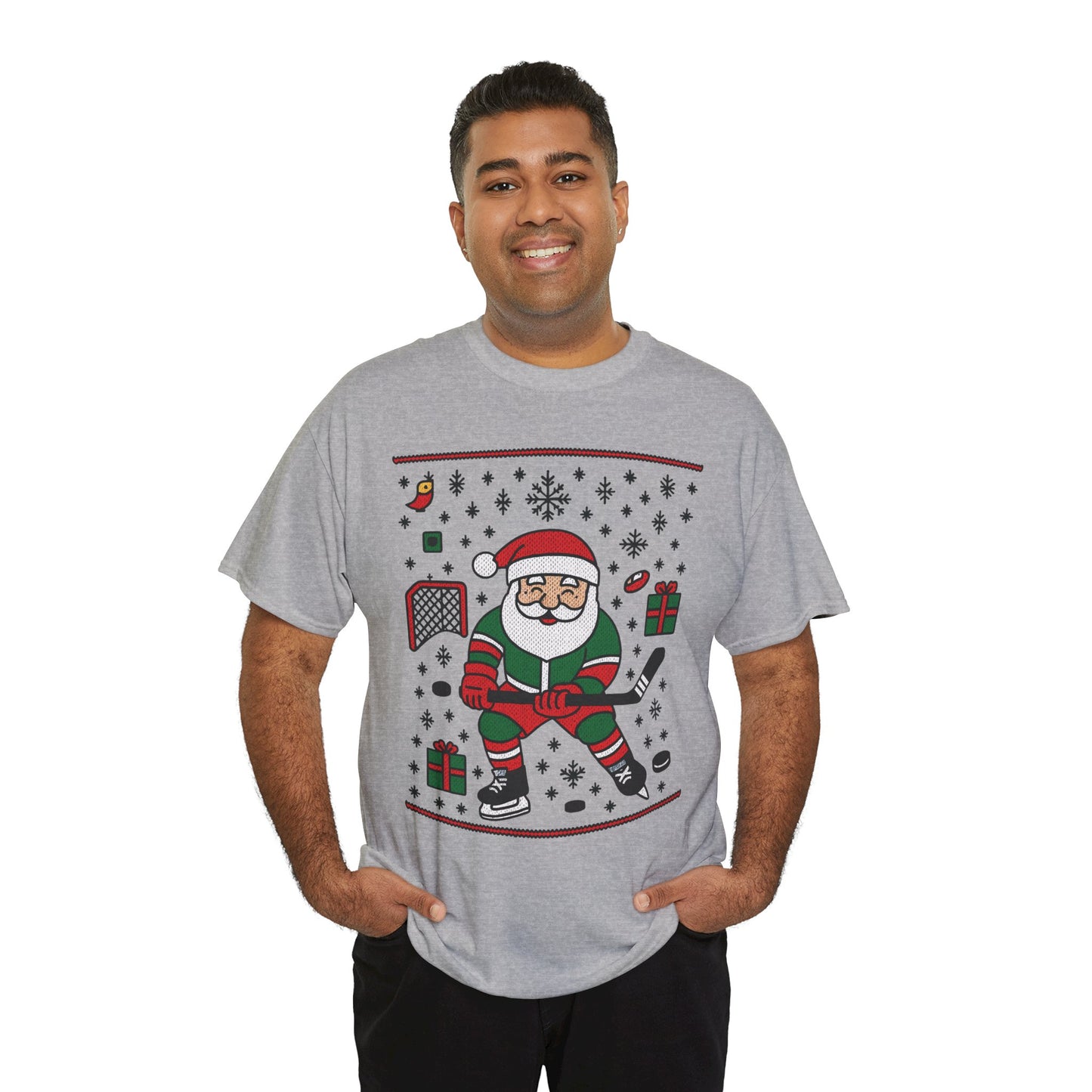 Hockey Santa Men's Christmas T-Shirt, Funny Sports Holiday Tee