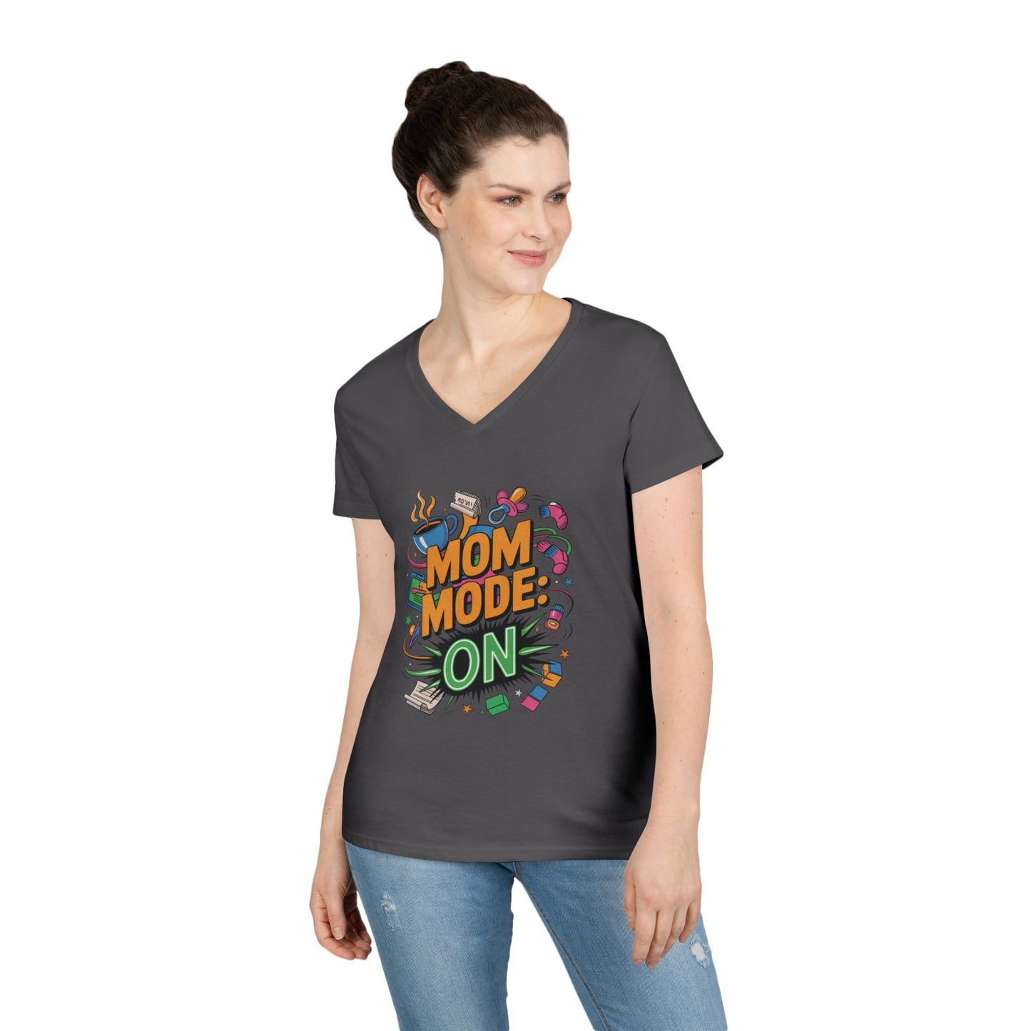 Mom Mode On Ladies V-Neck T-Shirt, Gift for Mom, Mother's Day Gift, Mother's Day Humor T-Shirt, Cute Mama Life Graphic Tee