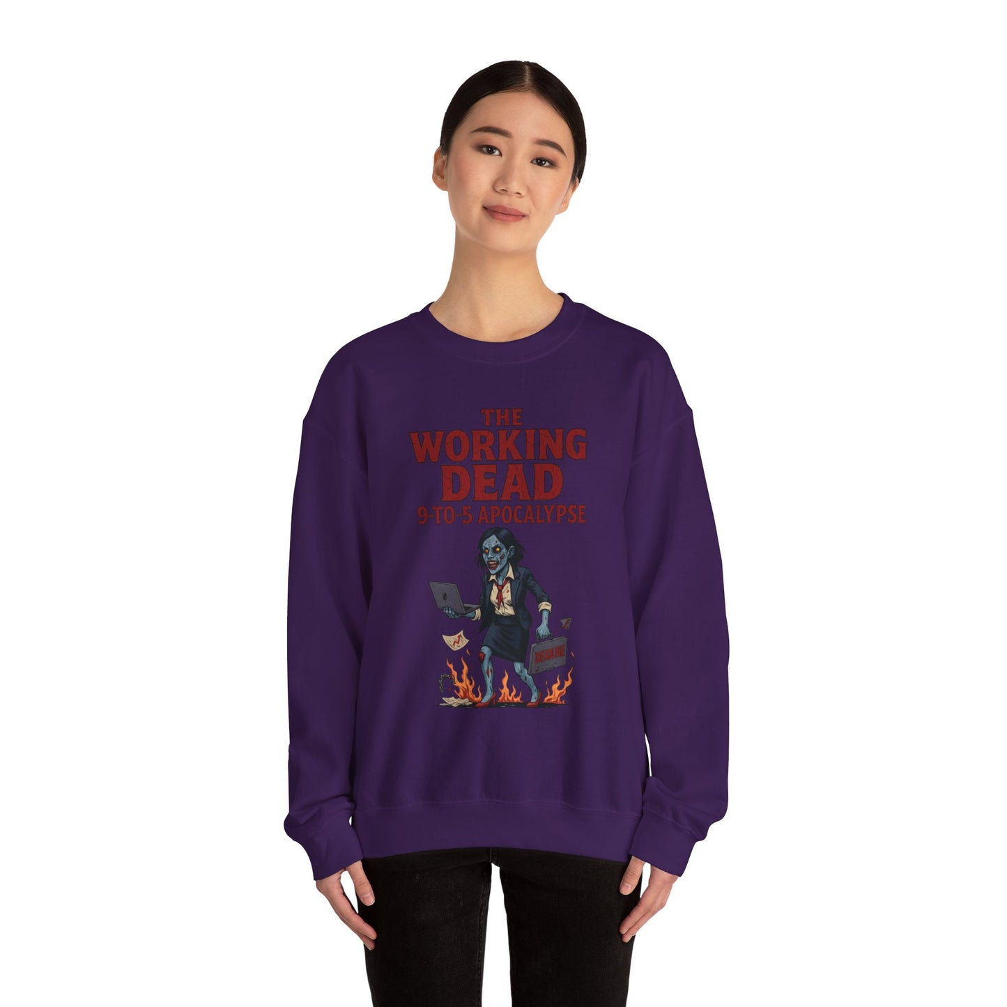 Women's The Working Dead 9-to-5 Apocalypse Sweatshirt, Funny Office Zombie Horror Pullover, Halloween Zombie Work Top