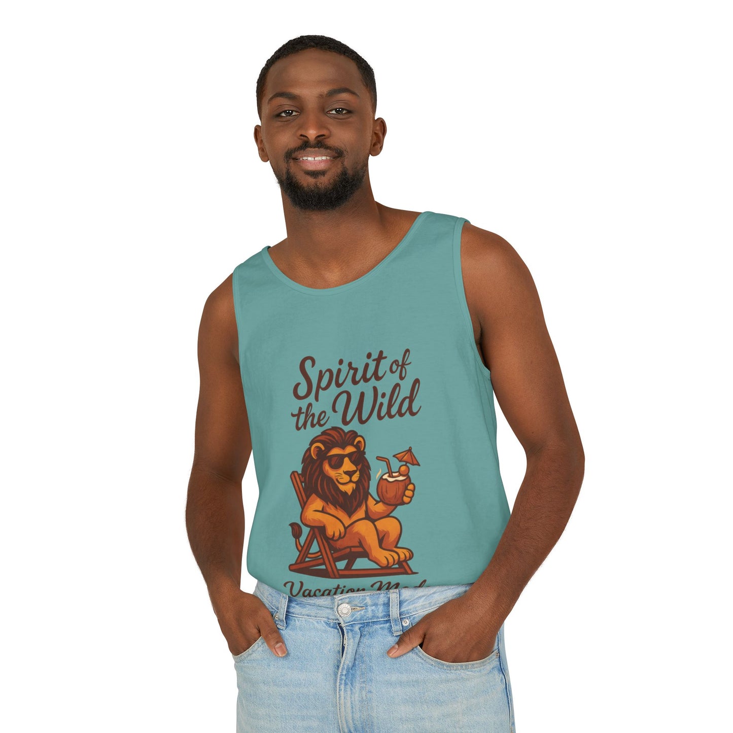 Spirit of the Wild Lion Tank Top - Vacation Mode Funny Summer Sleeveless Shirt for Men, Summer Wear, Graphic Tees, Beach Outfit
