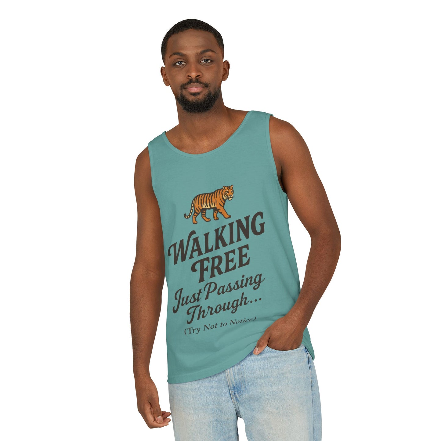 Walking Free Mens Tiger Tank Top, Funny Sleeveless Shirt - Wild Animal Summer Top, Mens Beachwear, Gift for Wild Life Lovers