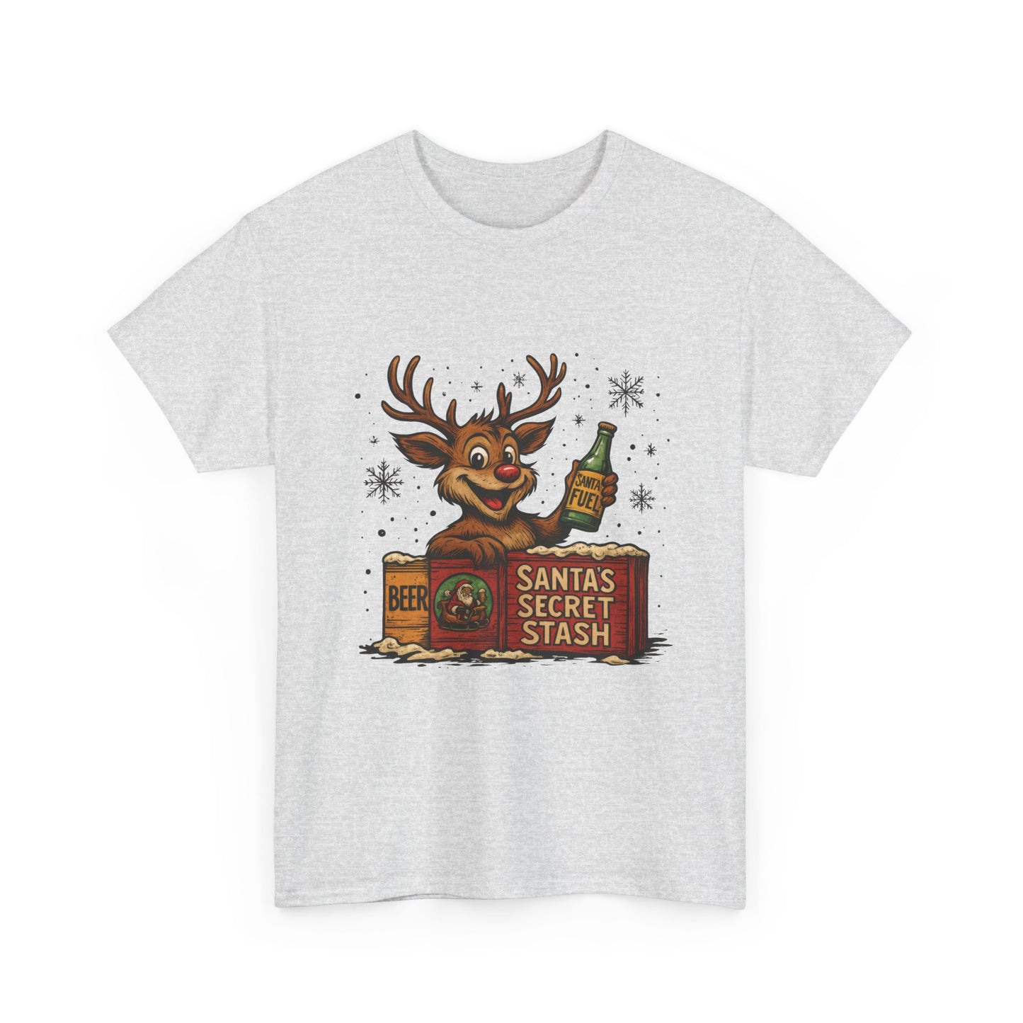 Men's Funny Christmas T-Shirt, Santa's Secret Stash Reindeer Tee