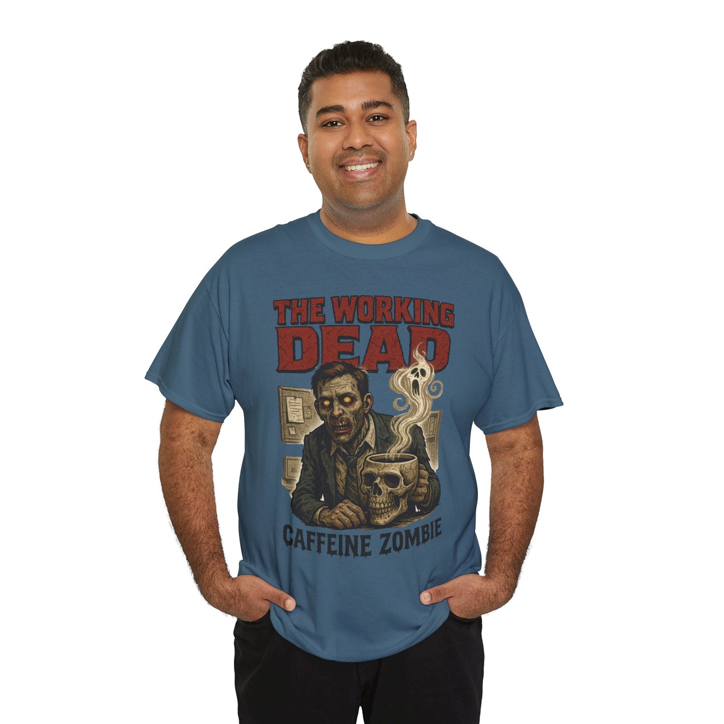 The Working Dead Men's Funny Zombie Work T-Shirt, Office Humor Tee, Halloween Office Tee, Coffee Zombie Shirt