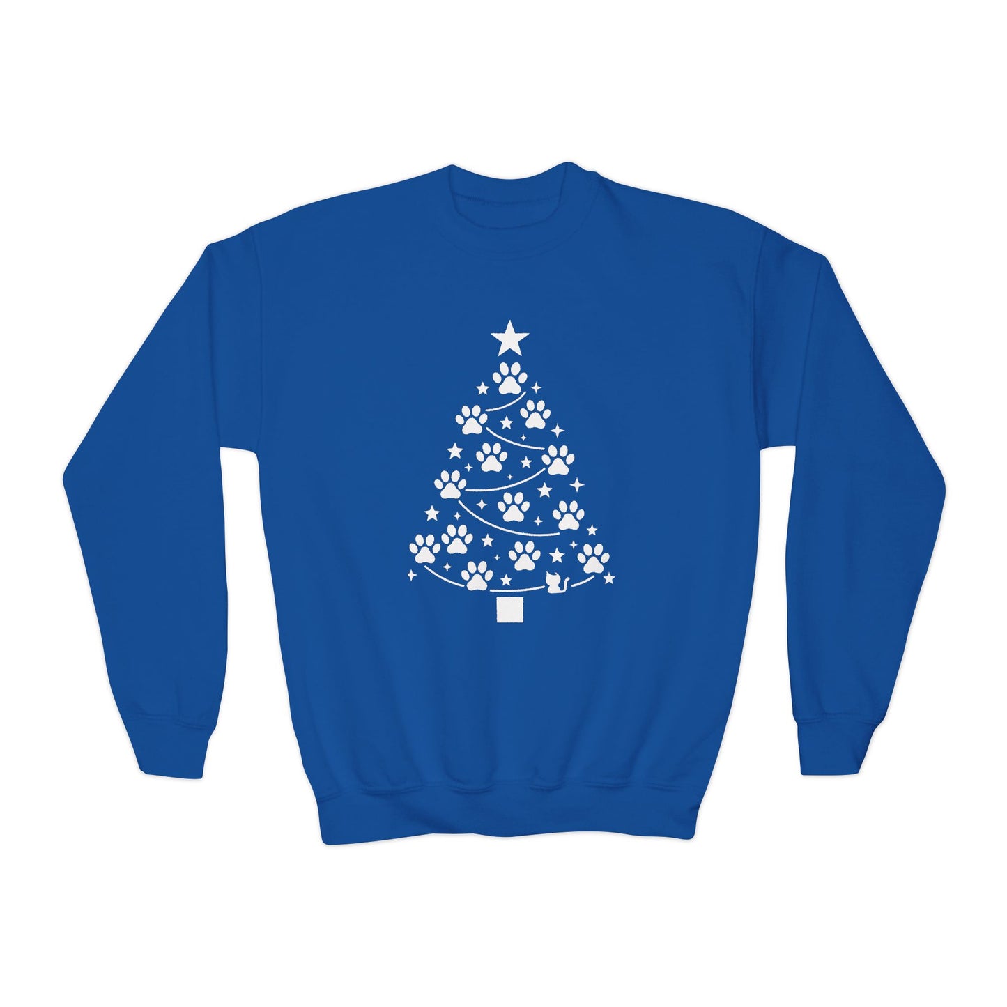 Paw Christmas Tree Girls Youth Sweatshirt, Cute Pet Lover Holiday Sweater